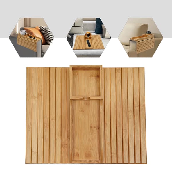 Bambu soffbricka - Rektangulär soffbricka/serveringsbricka - 41,5 × 34 cm - Hopfällbar - Antik look - Neoklassisk stil - Träfärg