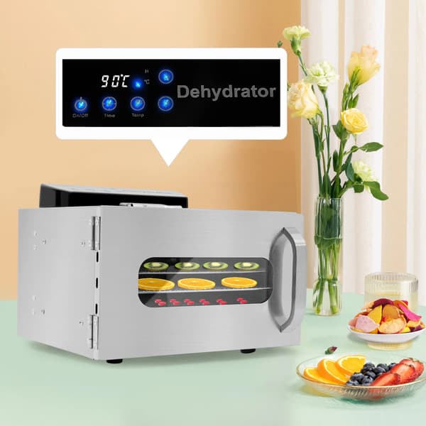 Fødevaretørrer - Elektrisk dehydrator - 6 bakker - Rustfrit stål - 220 V - 400 W - Sølv