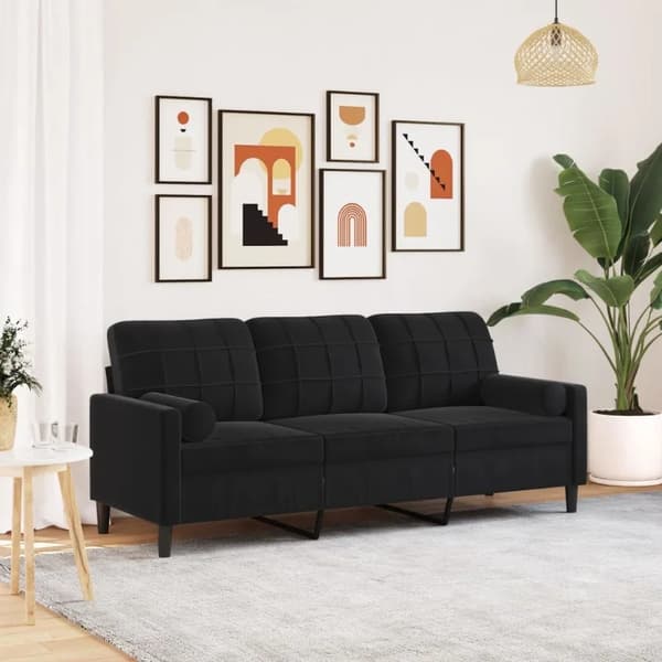 3-personers sofa - Moderne sofa - 197x77x80 cm - Solid træramme - Bløde sæder & 2 pyntepuder - Armygrøn