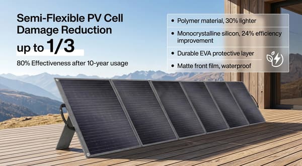 Vikbar solpanel - S200 - 400 W x 2 - 4 paneler - 24 % verkningsgrad - UL-certifierad - För camping