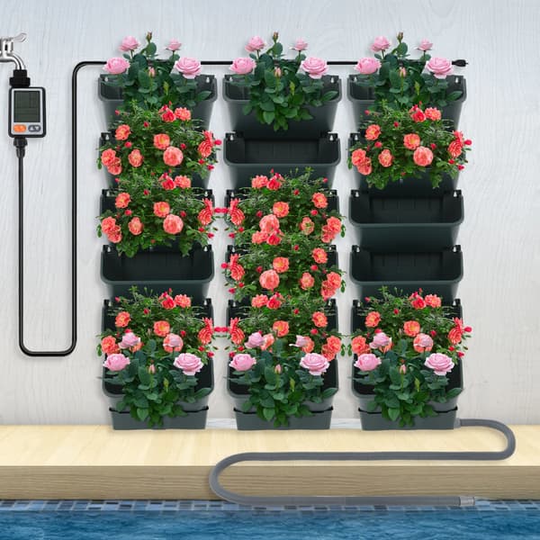 Självvattnande blomkruksset - Väggmonterat odlingssystem - 18 Krukor - LCD-timer - Regnsensor - Grön