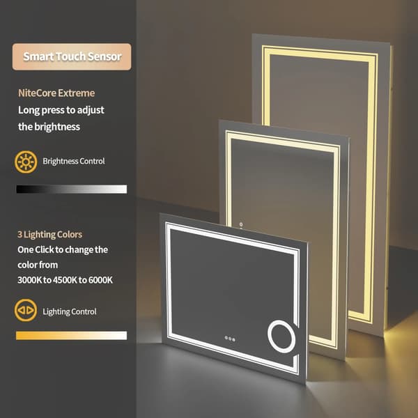 LED badrumsspegel - Väggmonterad sminkspegel - Rektangulär 60x80 cm - 3x förstoring - Imfri - Splittersäker - Stark belysning