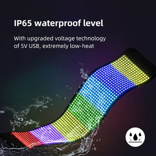 Programmerbart LED-skilt - Digital LED-display - Appstyring - IP65-vandtæt - USB 5 V - 12 x 48 cm - 16 x 64 LED - DIY