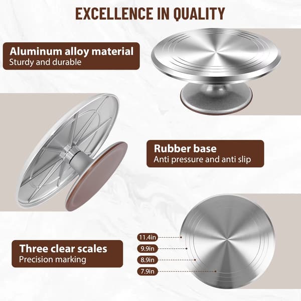 Kagepyntesæt - Roterende Kagefad - Aluminiumslegering - Grå