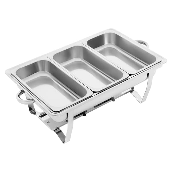 Buffetvarmer - Chafing Dish Sæt - 3 Rum - Rustfrit Stål - Spiritusbrænder - Varm & Kold Servering - Grå