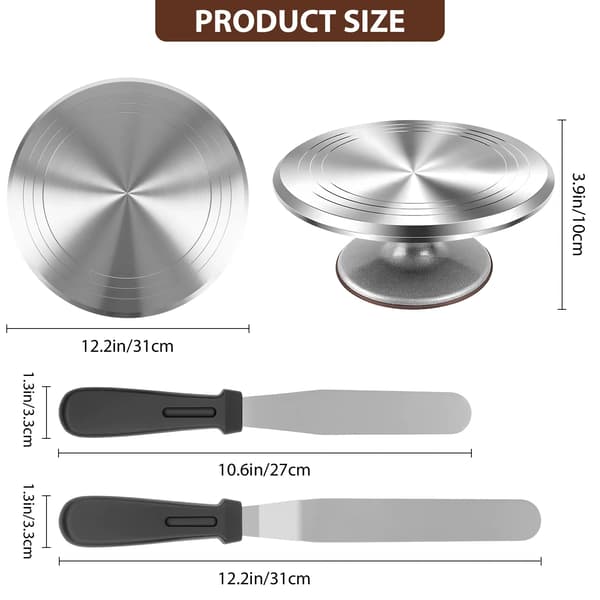 Kagepyntesæt - Roterende Kagefad - Aluminiumslegering - Grå