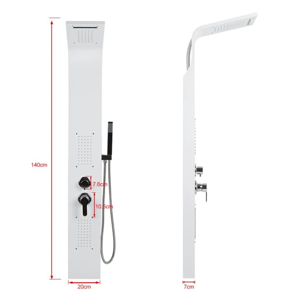Brusepanel - Multifunktionelt brusesystem - Regnbruser - Vandfald - Massagejets - Håndbruser 3 funktioner - Badekarstud - Hvid poleret
