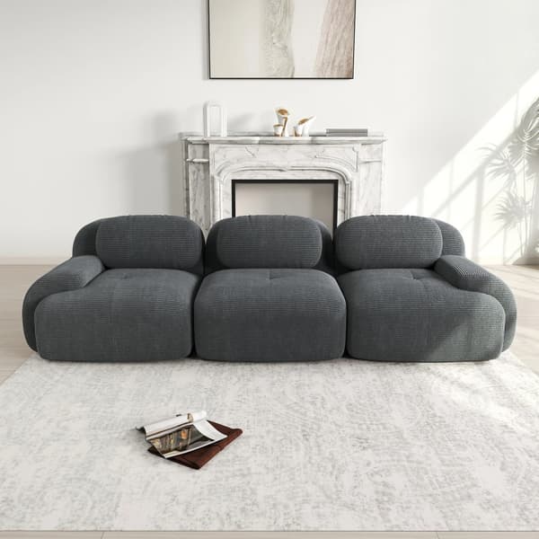 Soffa - 3-sitssoffa - Premium manchester - Halkfri - Ergonomiska armstöd - Elastisk klädsel - Grå