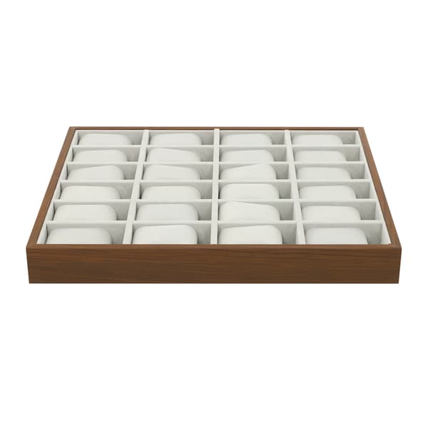 Smyckeskrin & klocklåda - Displaybox - 24 fack - MDF i trälook - Innerfoder i konstläder - Rektangulär - Bordmodell - Storlek M - Brun