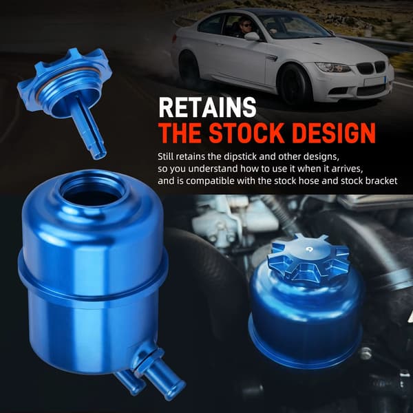 Ohjaustehostimen nestesäiliö - BMW E87/E81/E82/E88/E60/E61/E39/E90/E92/E93/E91/E63/E64/X1 E84 - Alumiini - OEM 32416851218/32416768094/32412228855 - Sininen