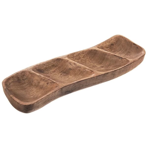 Snackfad i træ - Delt serveringsfad - Buffetfad - 35 x 11 cm - Brun