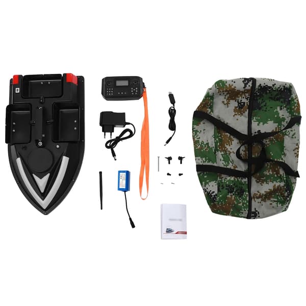 Foderbåt för fiske - RC-båt - 500 m räckvidd - GPS - 3 foderrum - 5200 mAh batterier - För sjöar, floder, grunt vatten - Svart