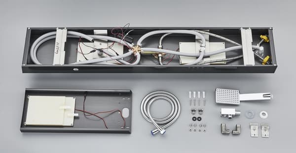 LED Regnbruser - Bruserpanel med kropsdyser og badekarstuds - 304 rustfrit stål - LED-lys med telefonstyring - Stor bruser >40 cm - Etgrebsarmatur - Sort