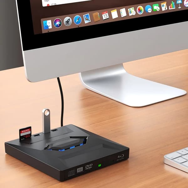 Ekstern optisk drev - DVD-brænder - USB 3.0 & USB‑C - Hurtig dataoverførsel - Windows/Mac/Linux - Til stationær PC