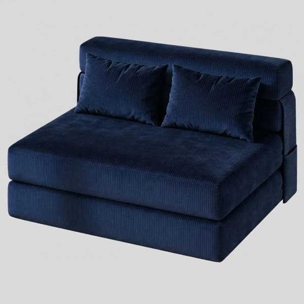 2-i-1 bäddsoffa - Hopfällbar L-formad soffa - Sammanfällbar sovstol - Metallstomme - Sammet - Marinblå
