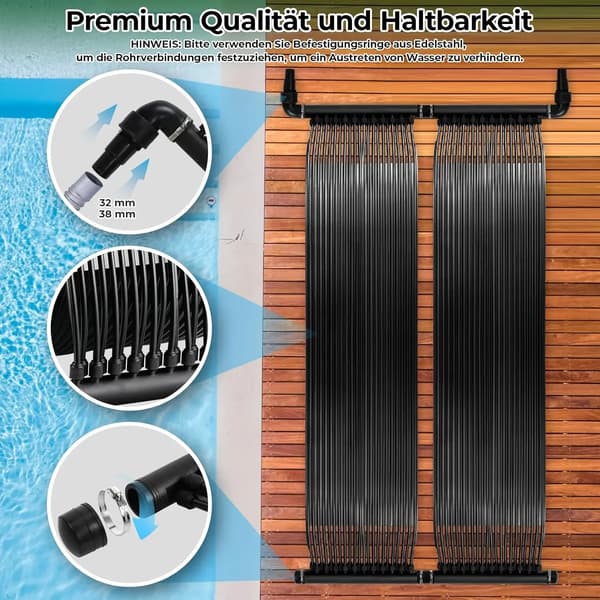 Pool solvarmer - Solfanger panel til swimmingpool - 2 stk 6 x 0,75 m PE paneler - Til nedgravede og stålvæggspools - Op til 24000 l - Solenergi