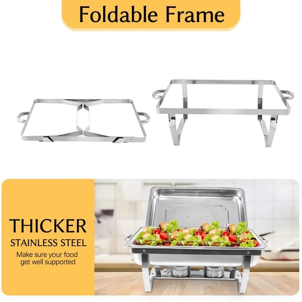 Buffetvarmer - Chafing dish - Rektangulær, rustfrit stål, med indsatsbakker, catering/servering, 1 stk - Sølv