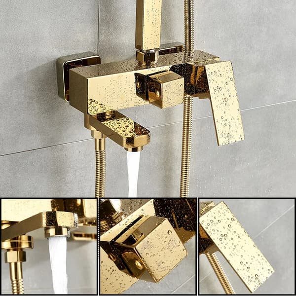 Luksus Brusersæt - Vægmonteret Regnbrusersystem - 20 cm Brusehoved - Messing Etgrebsblander - Håndbruser og Karstuds - Guld
