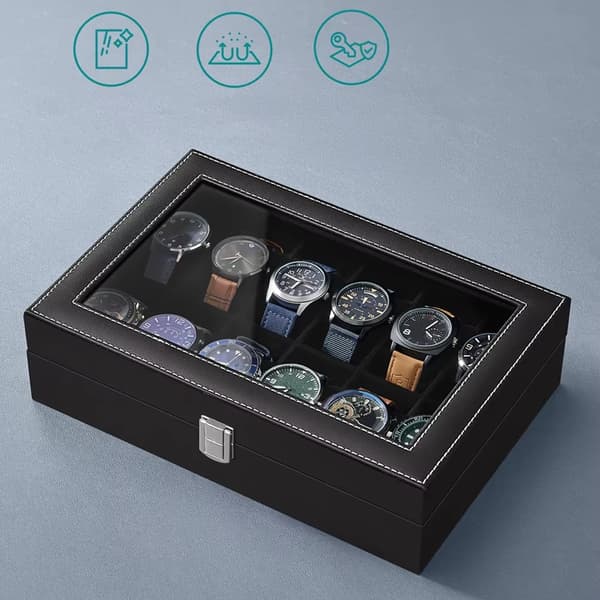 Klockbox - Klockfodral för 12 armbandsur - Läder