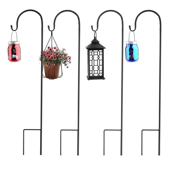 Havekroge - Shepherd Hook Jordspyd Sæt - 8 stk 90 cm - Kraftig Metal - Til Lanterner & Fuglefoder - Sort