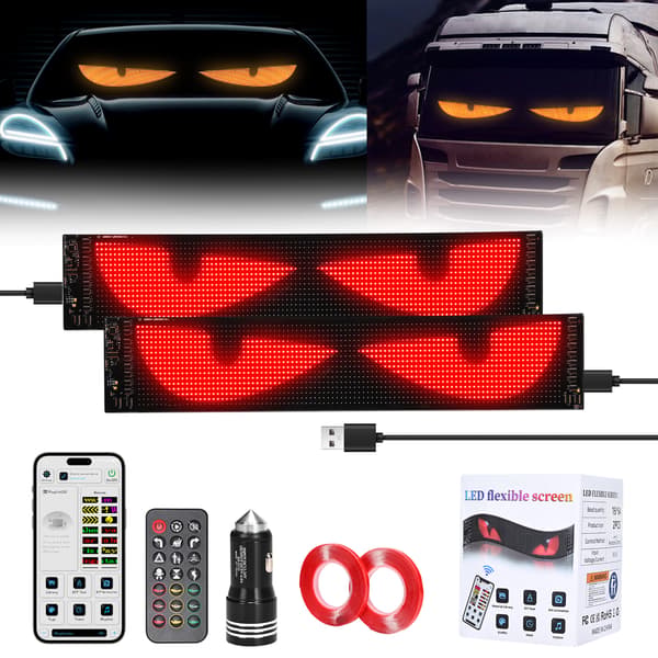 LED Pixel Panel Lysskilte Bil Lastbil - Devil Eye Forrudedisplay - Dynamisk Rullende Tekst - APP-styret - Blød Foldbar - 2 stk - 12V 24V