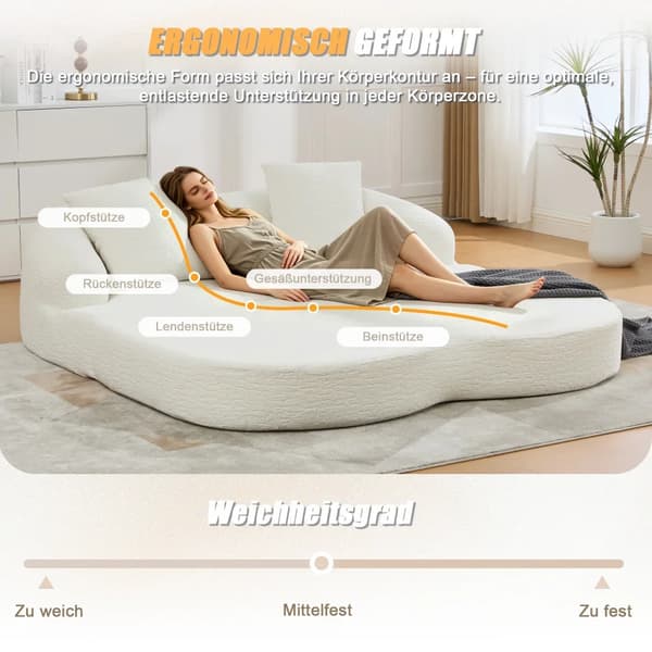2-i-1 Chenillesoffa - 2-sits bäddsoffa - Utfällbar - 2 Kuddar - Multifunktionell - Beige