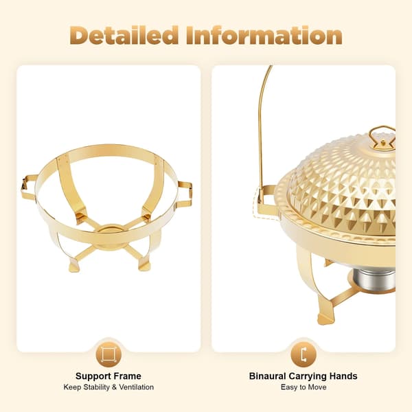 Buffetvarmer - Rund chafing dish 8 L - Rustfrit stål - Hængende låg - Buffetservering - Guld