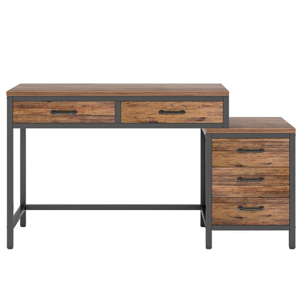 Computerbord - Skrivebord 150×50 cm - 3 skuffer - Vendbare skuffer - Industriel arbejdsstation - Rektangulær - Rustic Brown 02