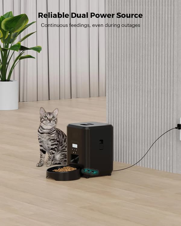 Automatisk foderautomat til kat og hund - 2L tørfoderdispenser - Programmerbar timer - Knapstyring - LCD-display - 5V USB - Sort