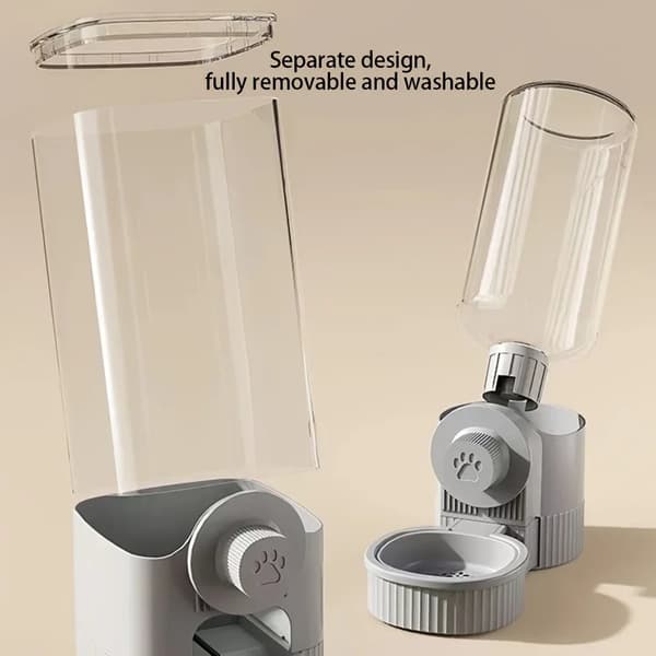 Hængende automatisk foderautomat og vandedispenser - Tyngdekraft foder og vander til kat og små kæledyr - Til burmontering - 520 ml beholder - Resin - Grå