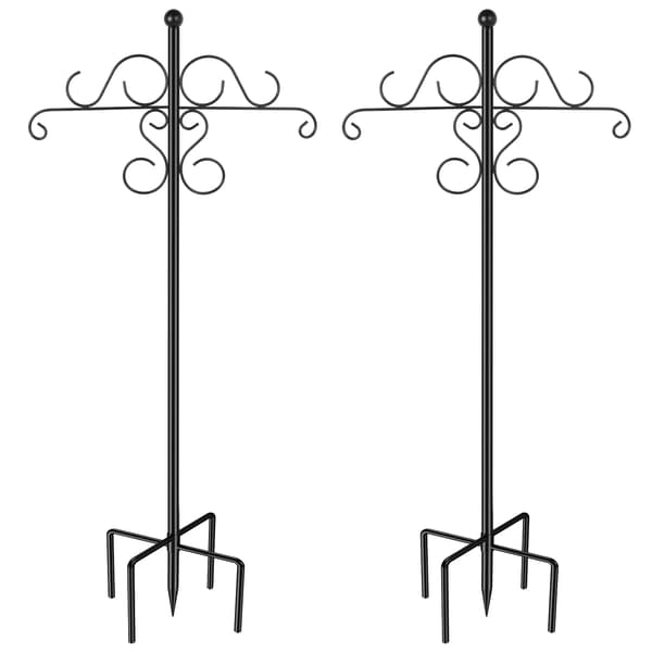 Fuglefoderstativ - 2-pak - 2,4 m - 2 kroge - Blomsterformet design - Metal - Til fuglefoder, planter og lanterner