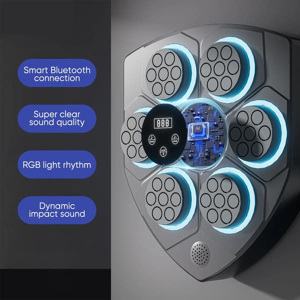 Smart boxningsmål - Elektronisk reflexträning - Musik - Bluetooth - Väggmonterad - Boxningssäck - Svart