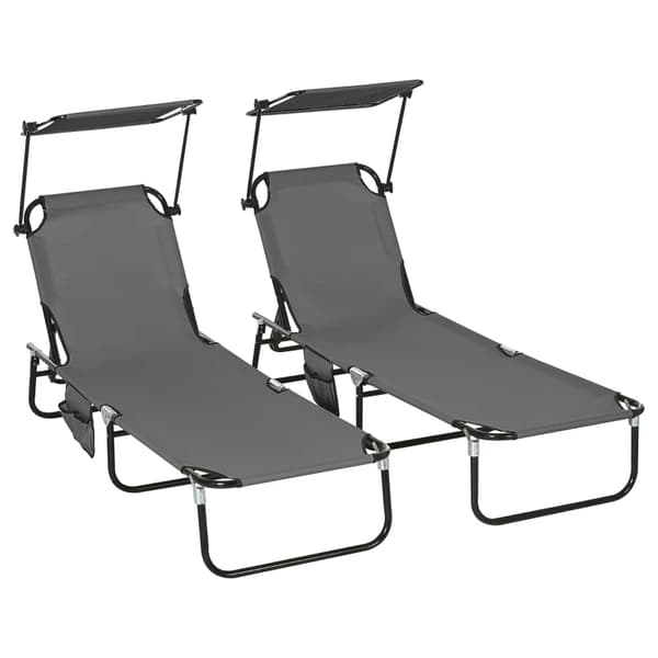 Solstolar - Hopfällbara med soltak och dyna - 2-pack - Plaststomme - För utomhusbruk