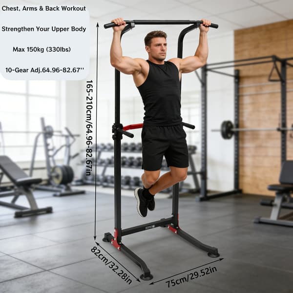 Multifunktionell dipstation - Pull-up-stång - Höjdjusterbar - Styrketräning - Vit