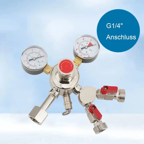 Koldioxid CO2 - Tryckregulator/Reduceringsventil - Primär Tryckreducerare - Dubbel Manometer - För Gasflaska