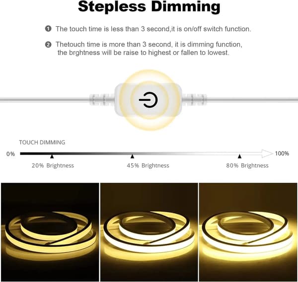 USB LED Neonlist - COB Ljusslinga 2 m - 5V USB - 320 LED/m - Dimbar - Flexibel - Sovrum Skåpsbelysning