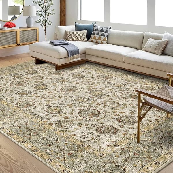 Vaskbart Tæppe - Rektangulær Boho - Skridsikker Gummibagside - Maskinvask - Polyester 100% - 200x290 cm - Lysegrøn