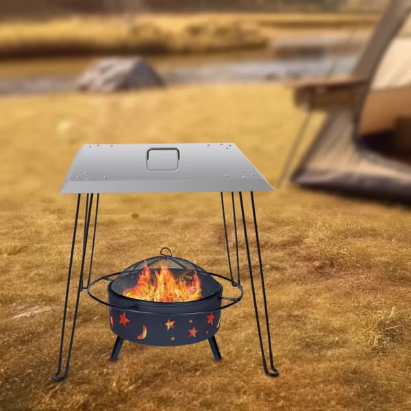 Värmedeflektor för eldstad - Vindskydd - Utomhusbruk - Rostfritt stål - För camping - Silver