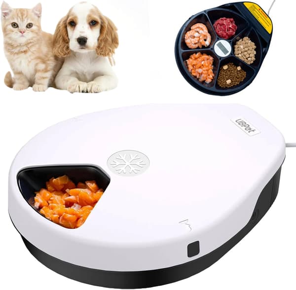 Foderautomat til kat & hund - F10 - 5 måltider med timer - 24 t friskholdning - 3 køletrin - Tør- & vådfoder - Størrelse L