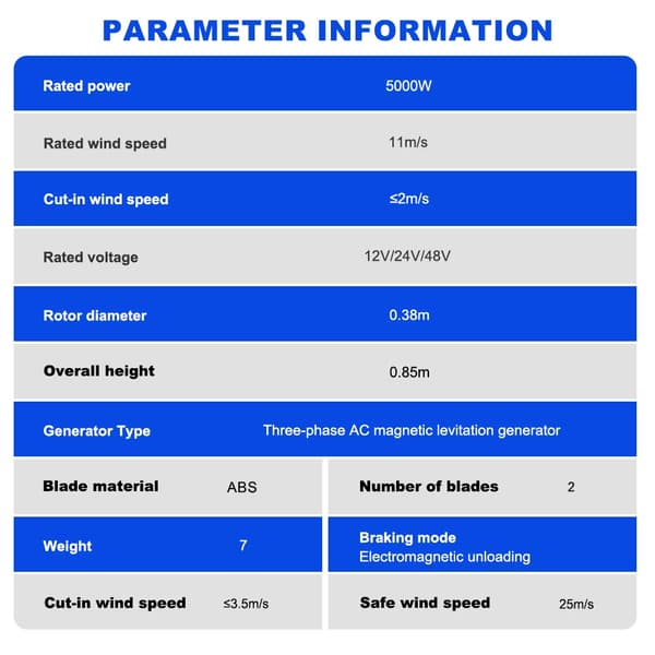Vertikal Vindmølle - ST-5000 Vindgenerator - 5000W - 24V - Hybridcontroller - 2 Blade - Start 1,5 m/s - Permanentmagnet