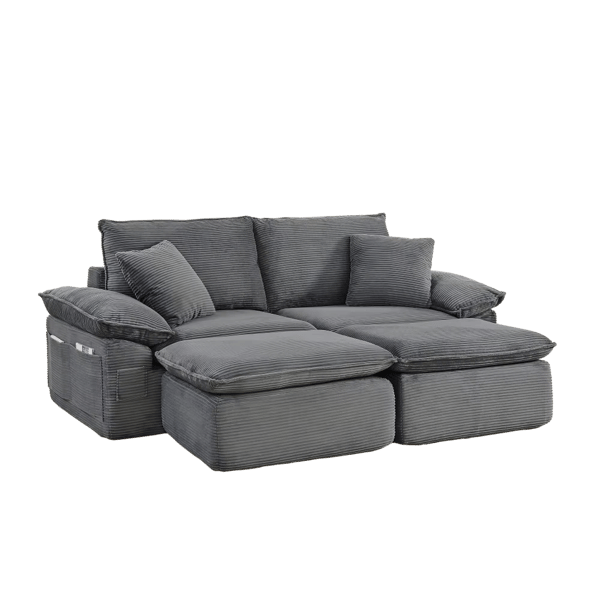 Molnsoffa - Modulär bäddsoffa med sovfunktion - 2-sits - Mjuk tygklädsel - Skumfyllning - Modern stil - Grå