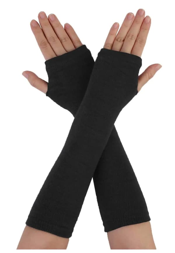 Fingerløse handsker - Strikkede armvarmere - Tommelfingerhul - Elastiske - Polyester - Til sport - Sorte