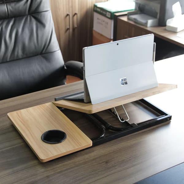 Laptopbord - Foldbart lap desk - Vippebart - Justerbart - Kopholder - Til seng og sofa - Valnød