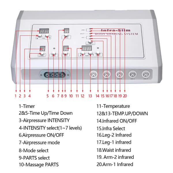 Lufttryksmassager - Pressoterapi slankemaskine - 7 niveauer - 400 W - 90 min timer - 220 V EU-stik - Grå
