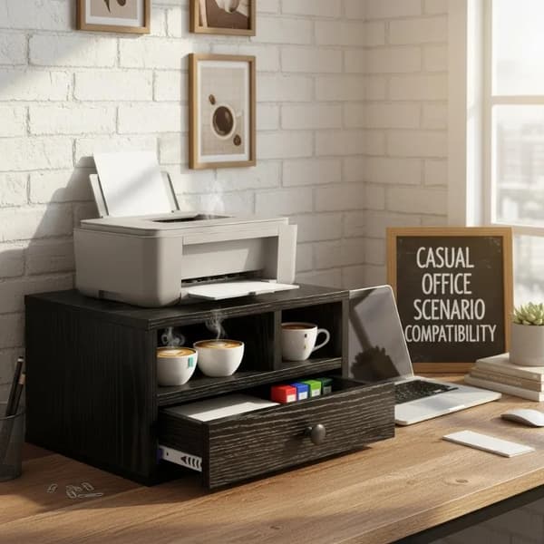 Printerstativ med skuffe - Hylde til printer - 40x32x24 cm - Sort eg