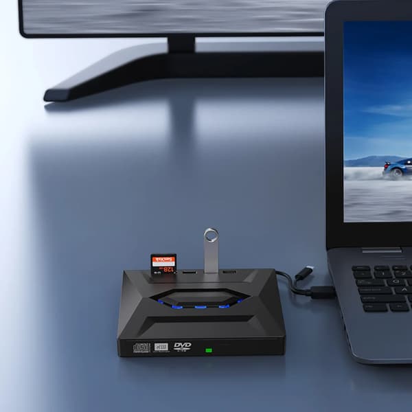 Ekstern optisk drev - DVD-brænder - USB 3.0 & USB‑C - Hurtig dataoverførsel - Windows/Mac/Linux - Til stationær PC