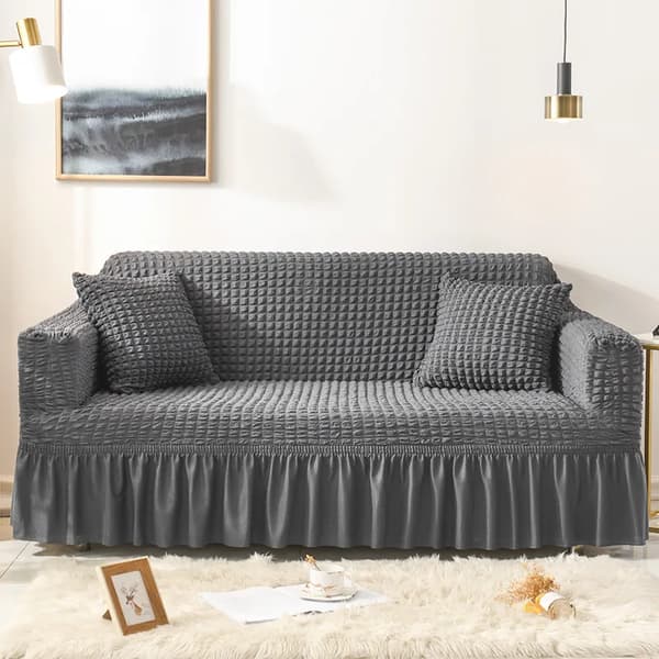 Bubble sofföverdrag - Elastisk soffklädsel med kjol - Heltäckande skydd - Stretch polyester - För soffa 190–230 cm - Mörkgrå