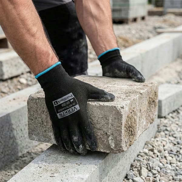 Arbejdshandsker - PU-belægning - Polyester - Strikkede - Præcisionsgreb - 12 par - Sorte, størrelse M