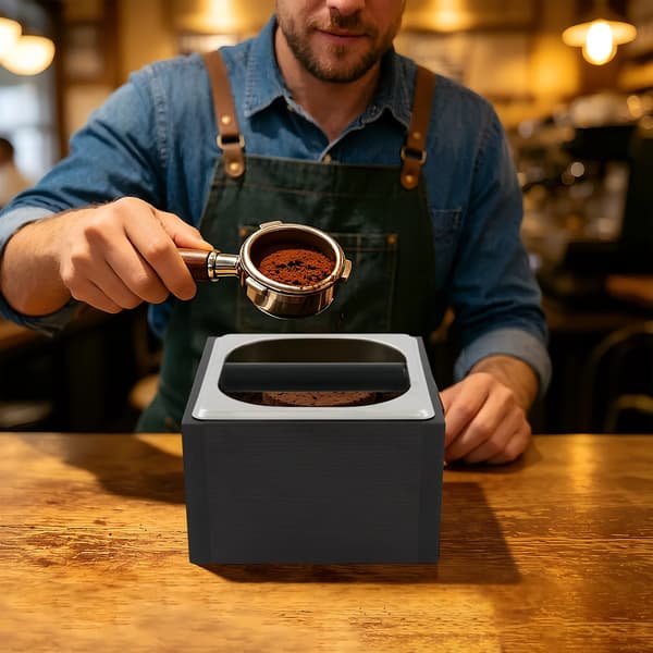 Espressobeholder til kaffegrums - Knockbox til kaffepucke - Rustfrit stål - 1500 ml - Sort
