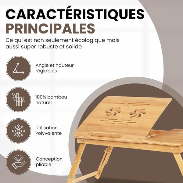 Bambu laptopbord - Fällbart sängbord - Justerbar lutning - Med låda - 66×35×30 cm - Blå